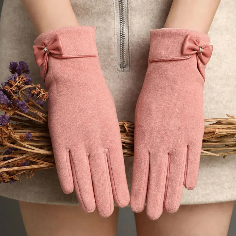 Gants élégants en velours avec nœud papillon