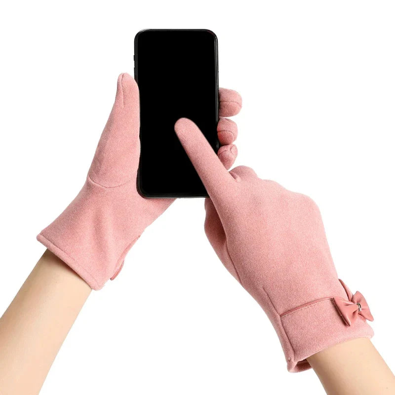Gants élégants en velours avec nœud papillon