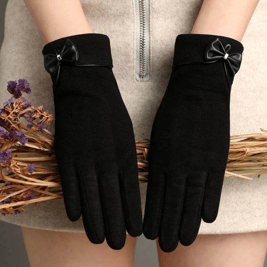 Gants élégants en velours avec nœud papillon